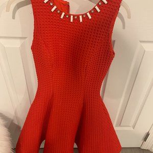 RED FIT AND FLARE DRESS